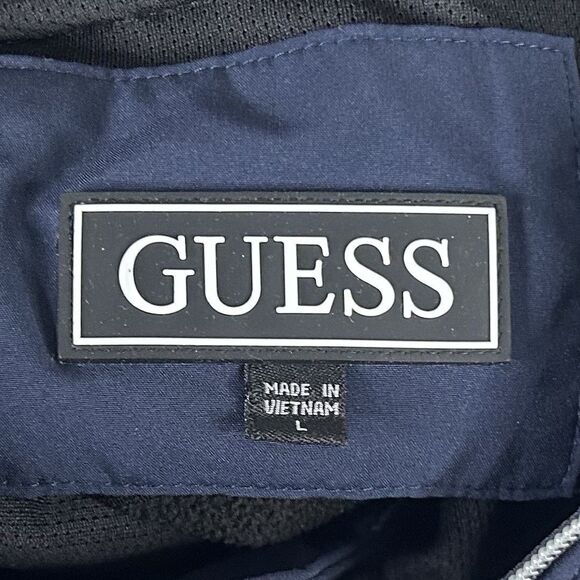 Guess Large Hooded Soft Shell Jacket Full Zip Fleece Lined Navy Blue Poly Blend - Picture 3 of 5